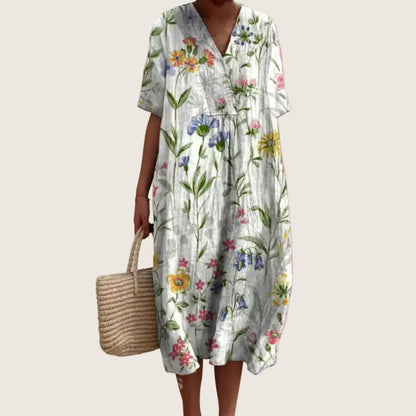 Vestido de Verano Midi Boho Casual con Flores y Manga Corta
