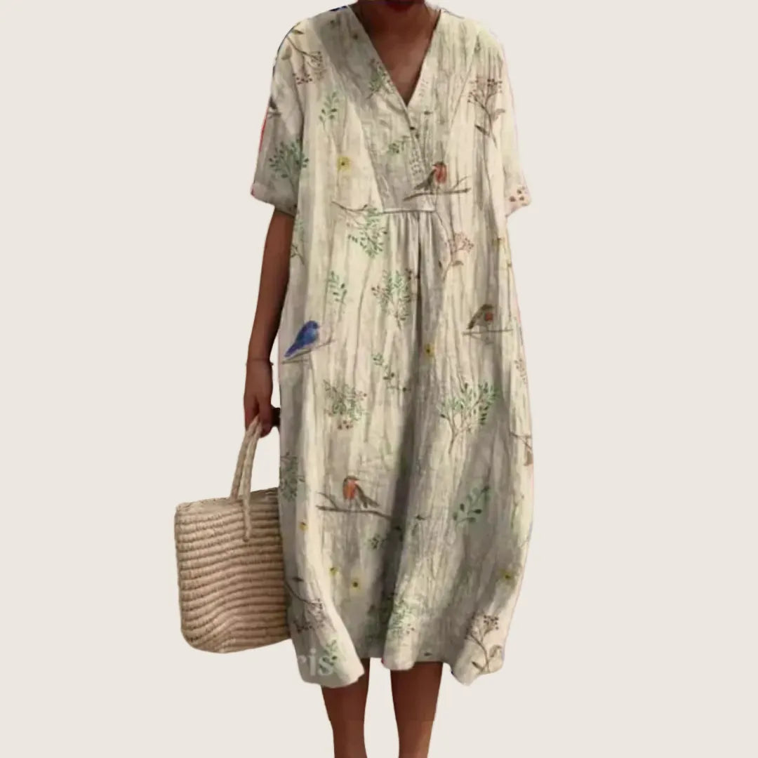 Vestido de Verano Midi Boho Casual con Flores y Manga Corta