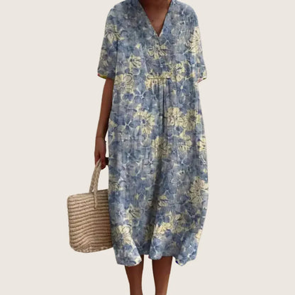 Vestido de Verano Midi Boho Casual con Flores y Manga Corta