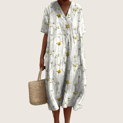 Vestido de Verano Midi Boho Casual con Flores y Manga Corta