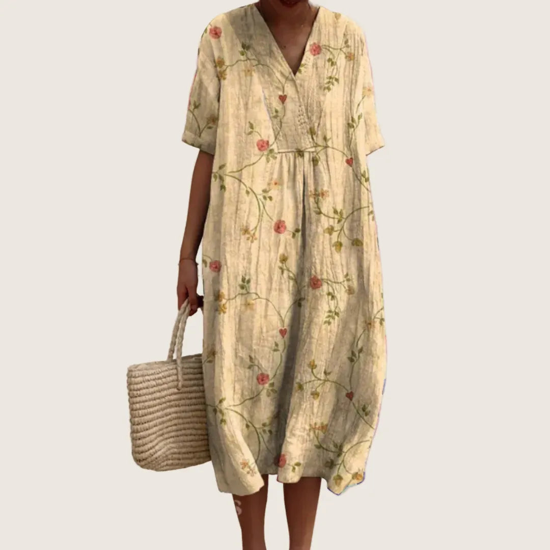 Vestido de Verano Midi Boho Casual con Flores y Manga Corta