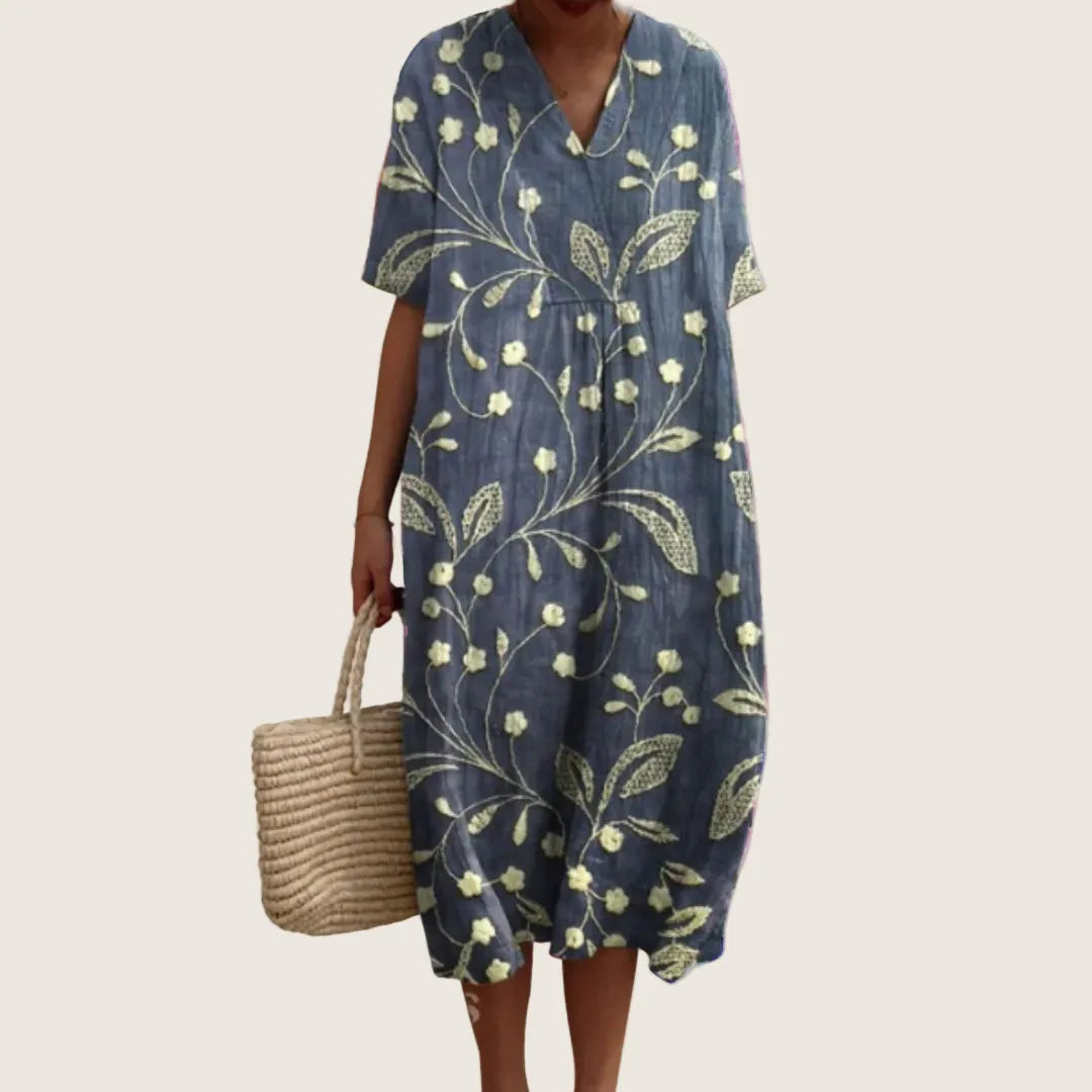 Vestido de Verano Midi Boho Casual con Flores y Manga Corta