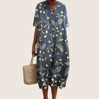 Vestido de Verano Midi Boho Casual con Flores y Manga Corta