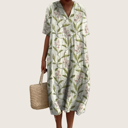 Vestido de Verano Midi Boho Casual con Flores y Manga Corta