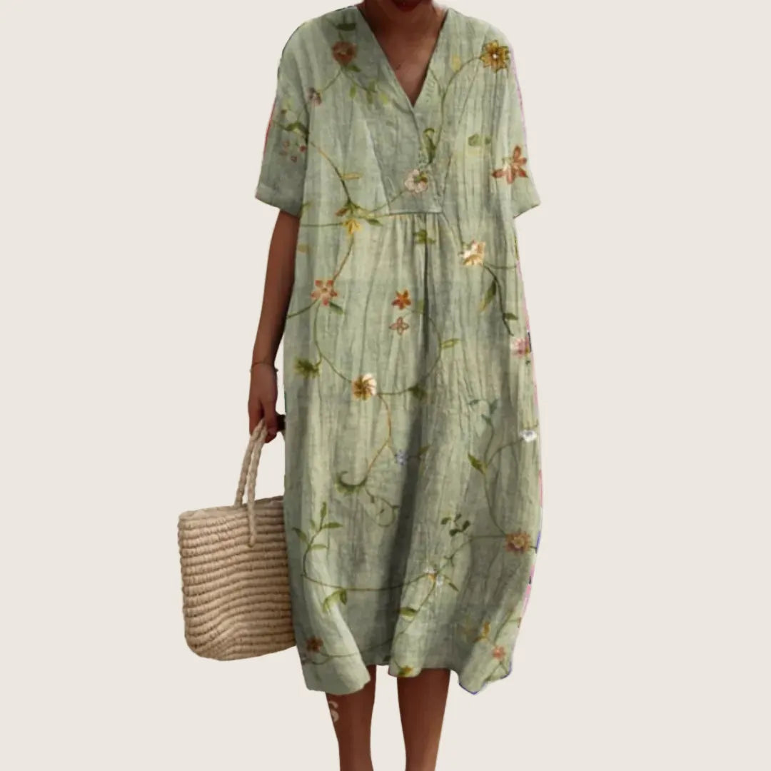 Vestido de Verano Midi Boho Casual con Flores y Manga Corta