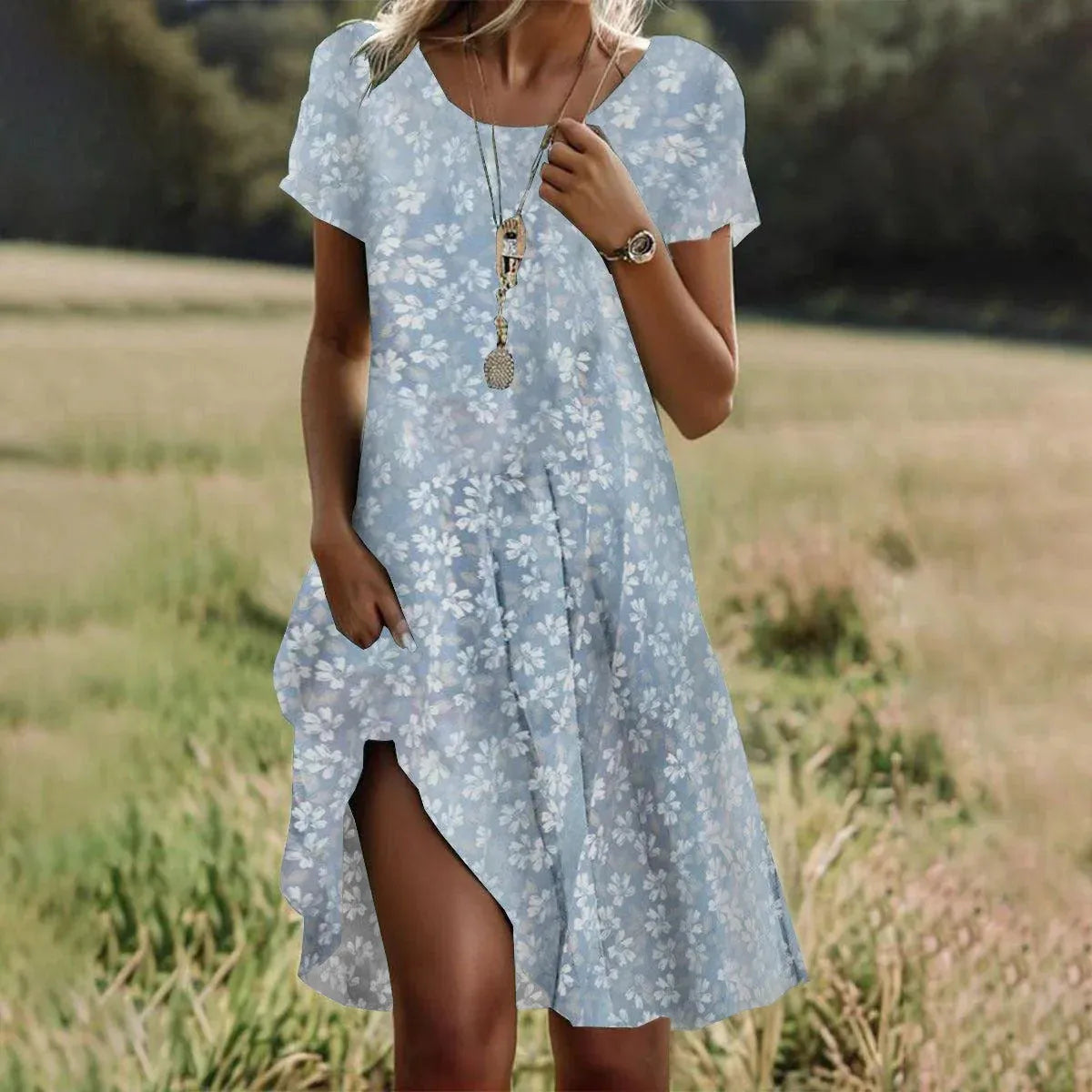 Vestido de Verano Midi Boho Elegante con Manga Corta