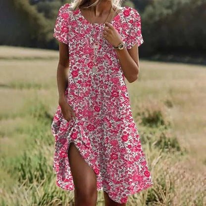 Vestido de Verano Midi Boho Elegante con Manga Corta