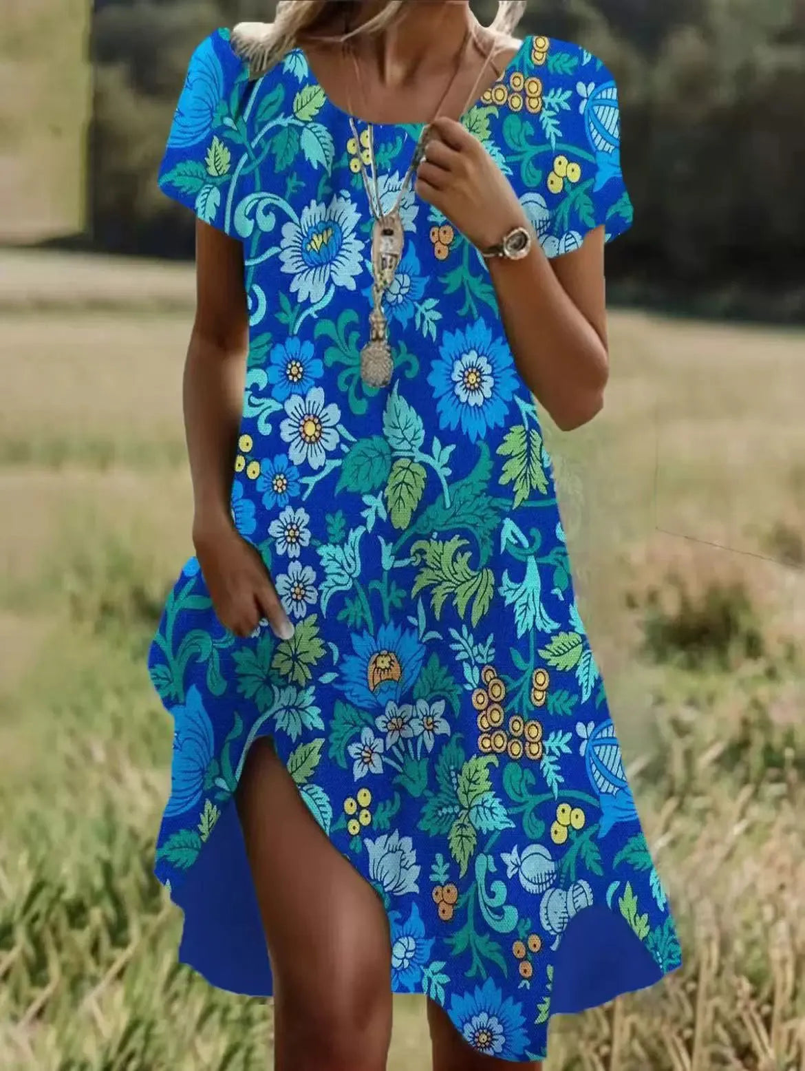 Vestido de Verano Midi Boho Elegante con Manga Corta