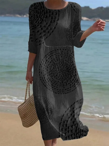 Vestido de Verano Midi Boho Estampado con Manga Larga