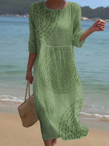 Vestido de Verano Midi Boho Estampado con Manga Larga
