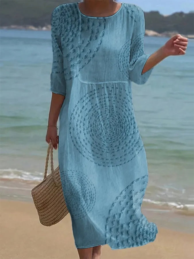 Vestido de Verano Midi Boho Estampado con Manga Larga