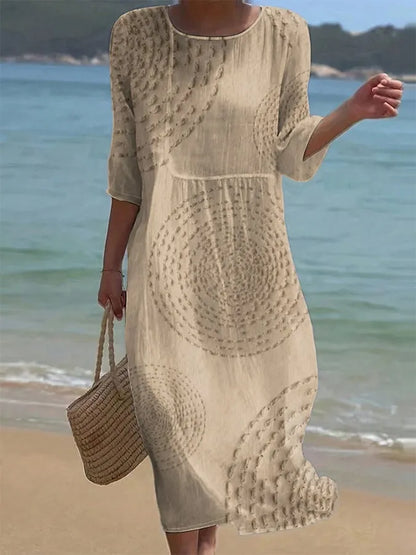 Vestido de Verano Midi Boho Estampado con Manga Larga