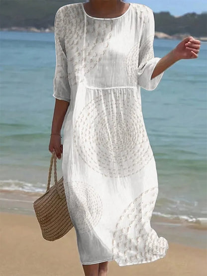 Vestido de Verano Midi Boho Estampado con Manga Larga
