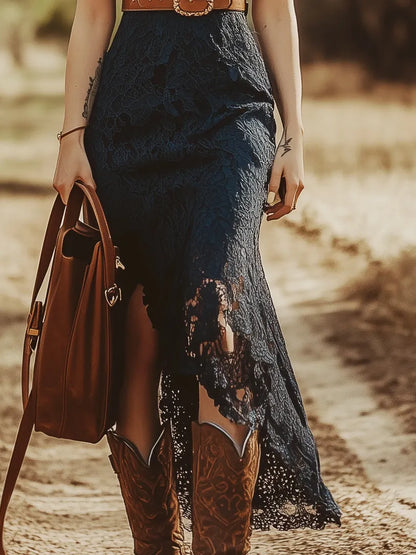 Vestido de Verano Midi Boho con Encaje y Asimétrico