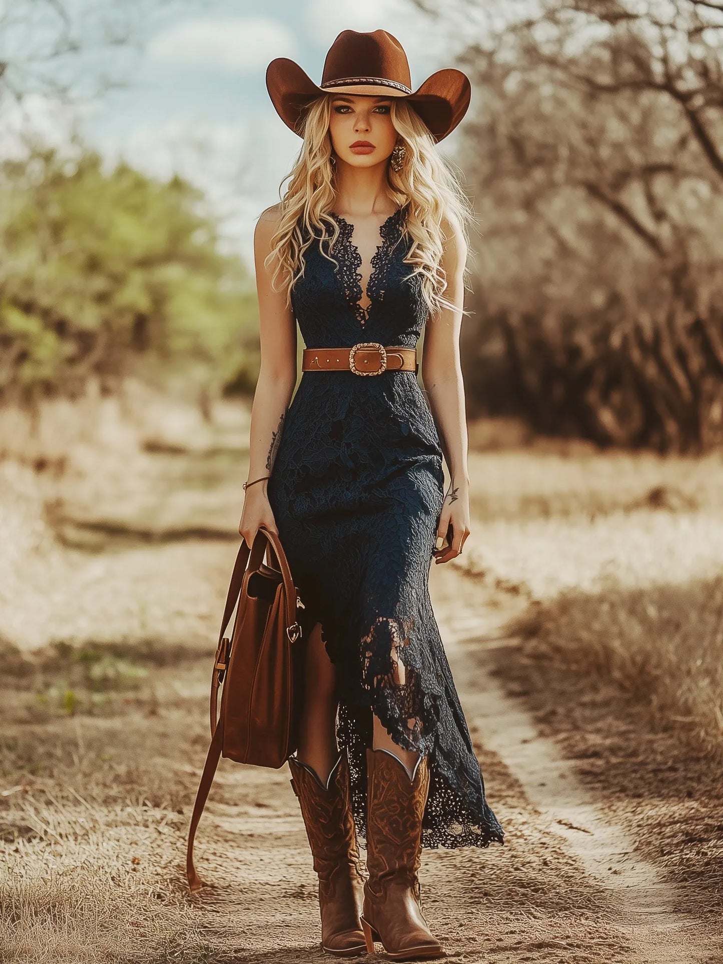 Vestido de Verano Midi Boho con Encaje y Asimétrico