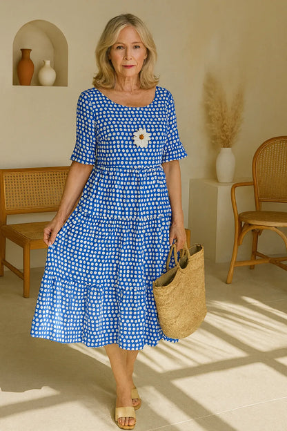 Vestido de Verano Midi Boho de Lunares con Volantes