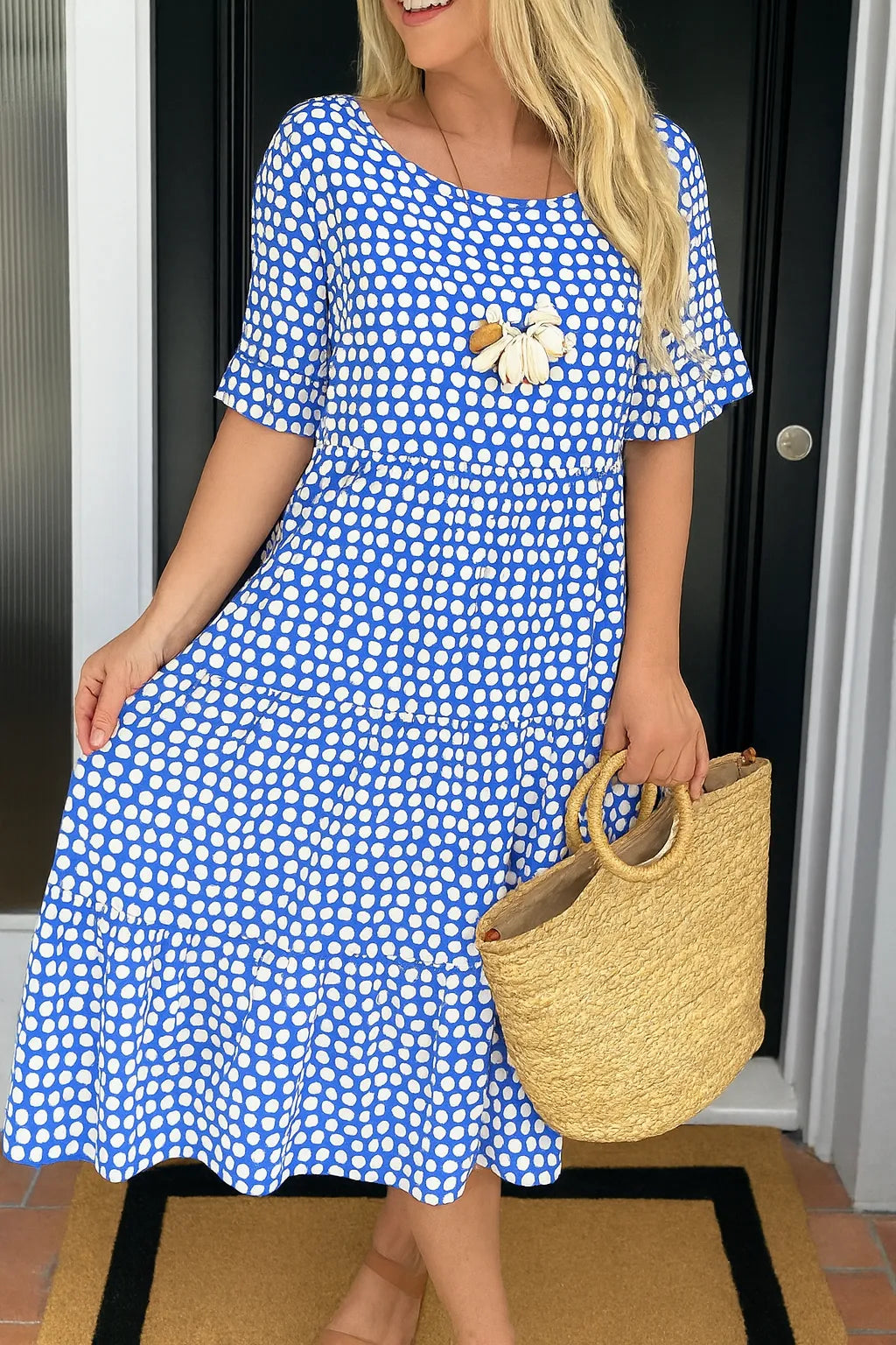 Vestido de Verano Midi Boho de Lunares con Volantes