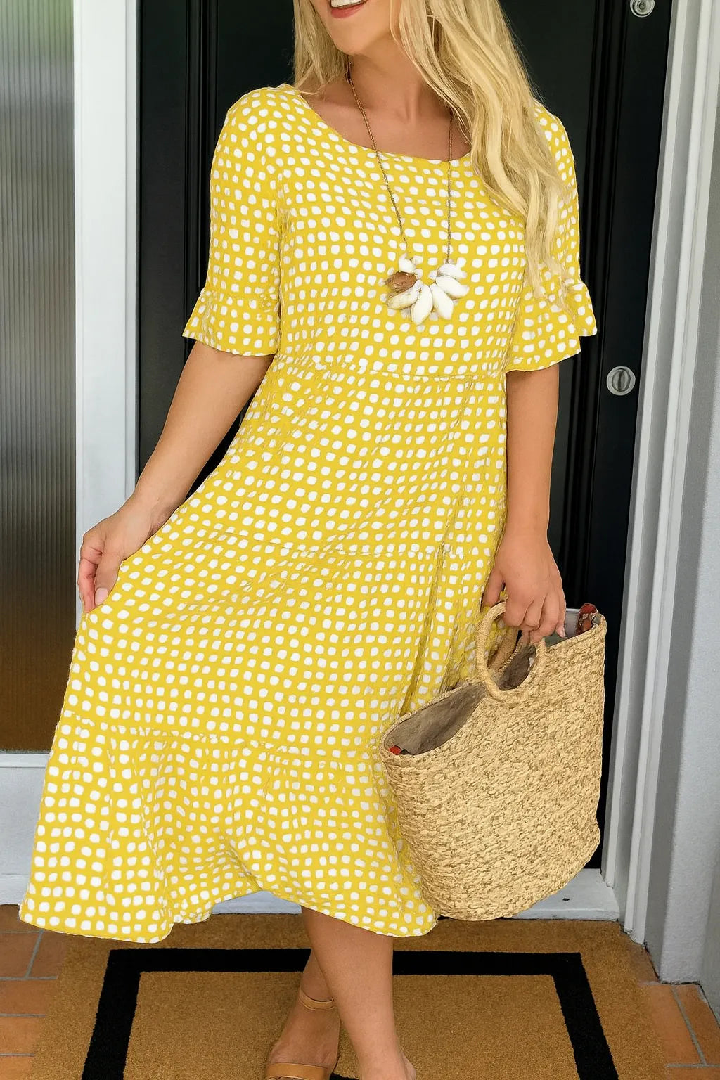 Vestido de Verano Midi Boho de Lunares con Volantes