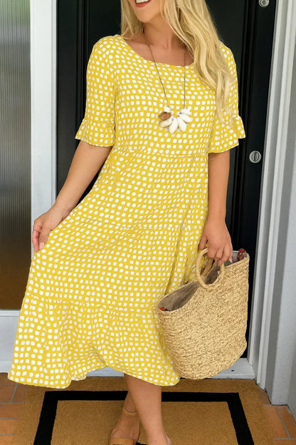 Vestido de Verano Midi Boho de Lunares con Volantes