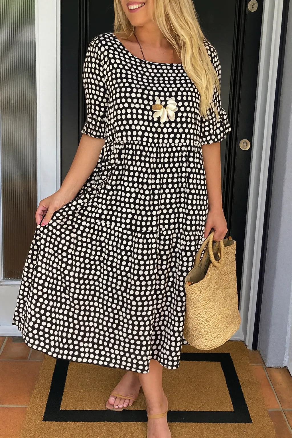 Vestido de Verano Midi Boho de Lunares con Volantes