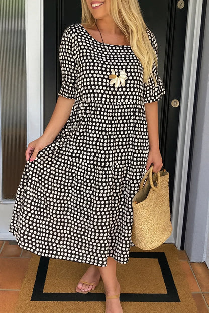 Vestido de Verano Midi Boho de Lunares con Volantes