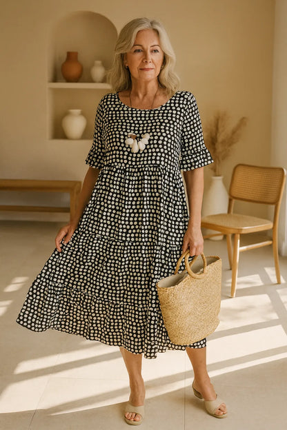 Vestido de Verano Midi Boho de Lunares con Volantes