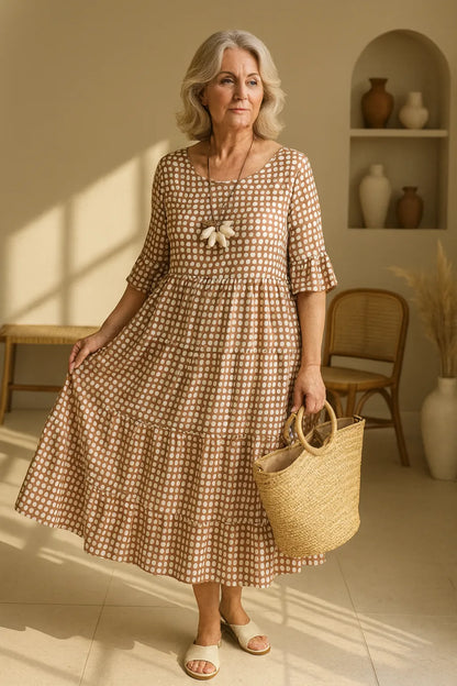 Vestido de Verano Midi Boho de Lunares con Volantes