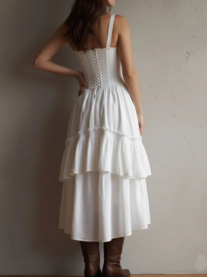Vestido de Verano Midi Boho y Elegante con Corset y Volantes