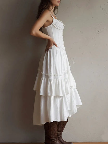 Vestido de Verano Midi Boho y Elegante con Corset y Volantes