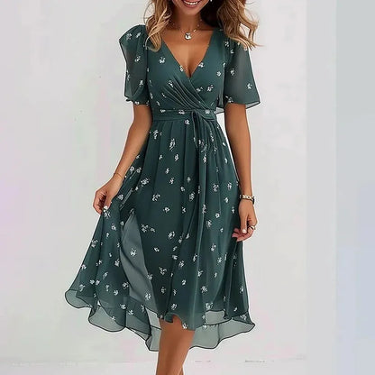 Vestido de Verano Midi Casual Asimétrico con Manga Corta