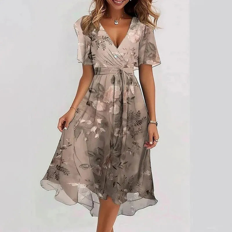 Vestido de Verano Midi Casual Asimétrico con Manga Corta