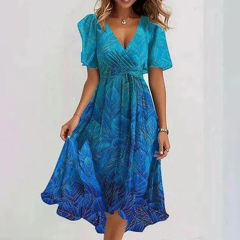 Vestido de Verano Midi Casual Asimétrico con Manga Corta