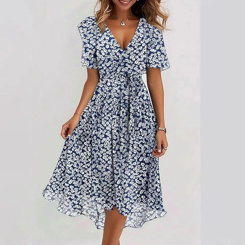 Vestido de Verano Midi Casual Asimétrico con Manga Corta