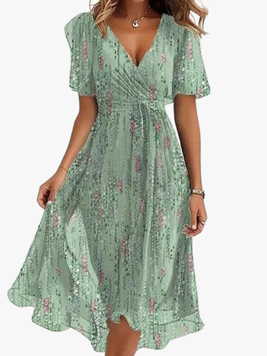 Vestido de Verano Midi Casual Asimétrico con Manga Corta