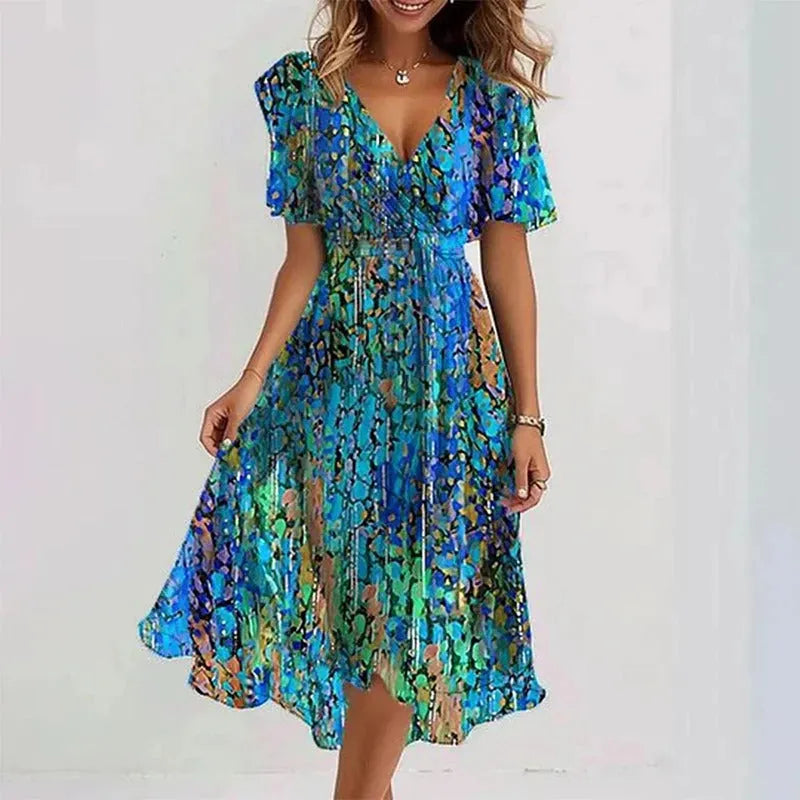 Vestido de Verano Midi Casual Asimétrico con Manga Corta