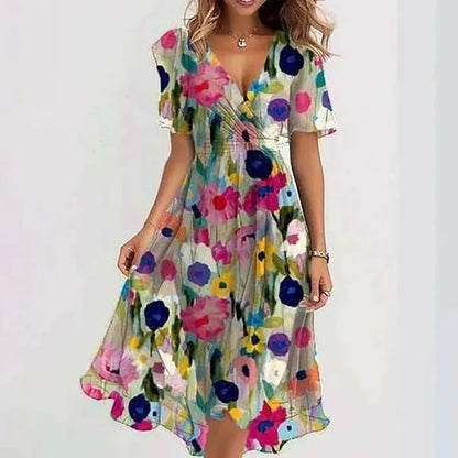 Vestido de Verano Midi Casual Asimétrico con Manga Corta