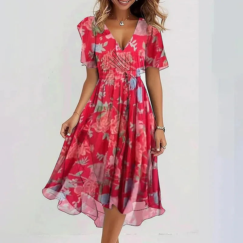 Vestido de Verano Midi Casual Asimétrico con Manga Corta