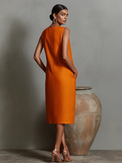 Vestido de Verano Midi Casual Cuello Redondo con Bolsillos