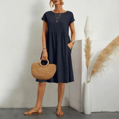 Vestido de Verano Midi Casual Elegante con Bolsillos