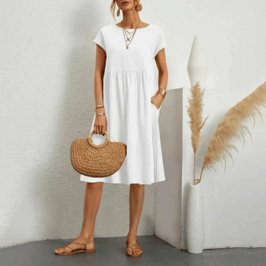 Vestido de Verano Midi Casual Elegante con Bolsillos