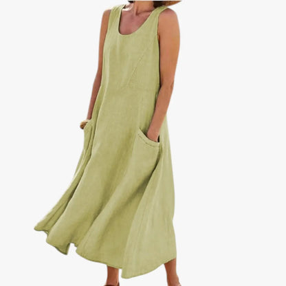 Vestido de Verano Midi Casual Elegante con Bolsillos