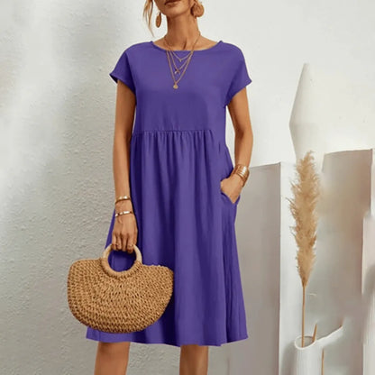 Vestido de Verano Midi Casual Elegante con Bolsillos