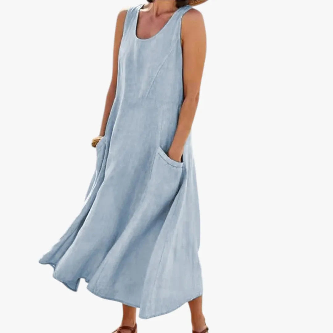 Vestido de Verano Midi Casual Elegante con Bolsillos