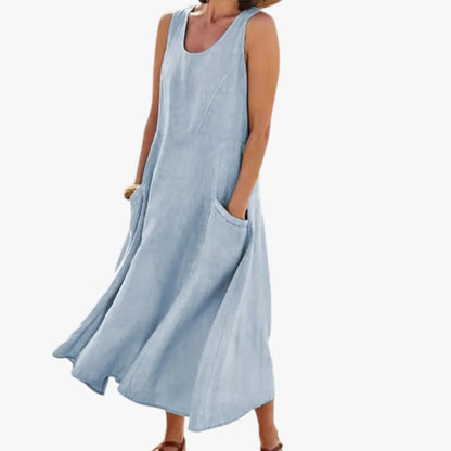 Vestido de Verano Midi Casual Elegante con Bolsillos