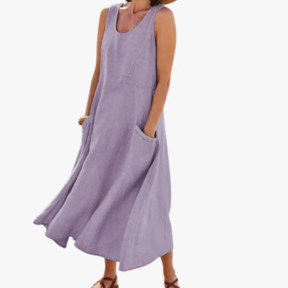Vestido de Verano Midi Casual Elegante con Bolsillos