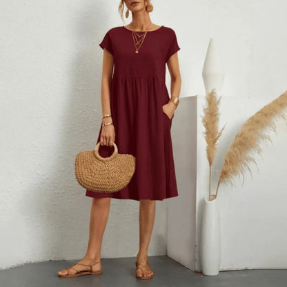 Vestido de Verano Midi Casual Elegante con Bolsillos