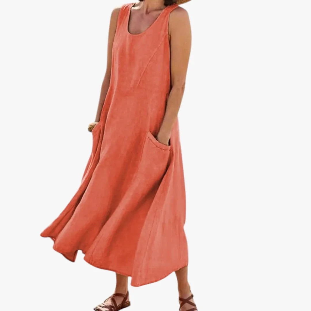 Vestido de Verano Midi Casual Elegante con Bolsillos
