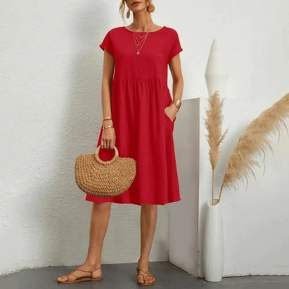 Vestido de Verano Midi Casual Elegante con Bolsillos