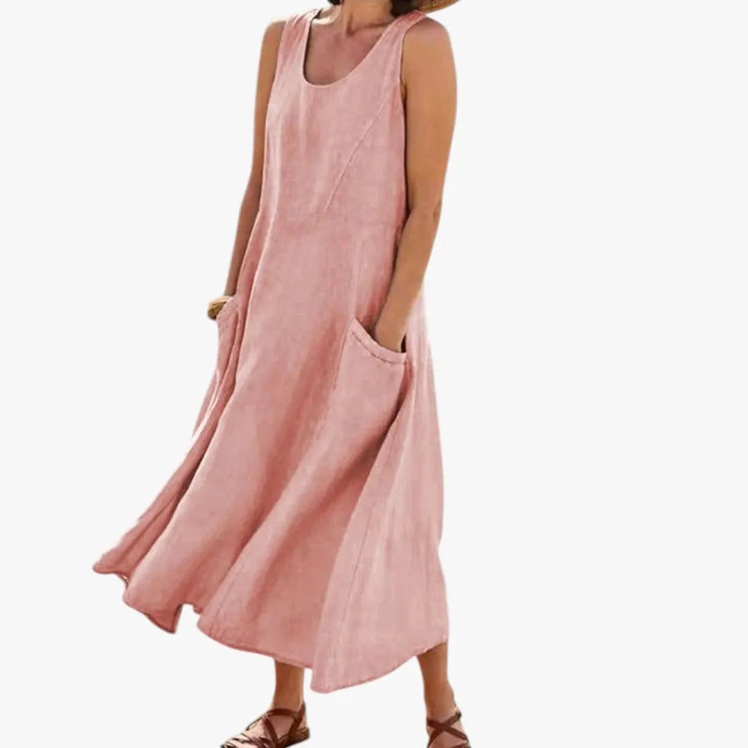 Vestido de Verano Midi Casual Elegante con Bolsillos