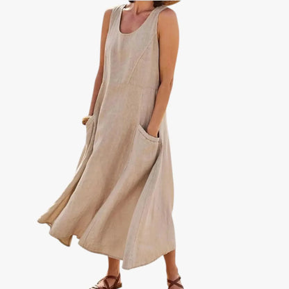 Vestido de Verano Midi Casual Elegante con Bolsillos